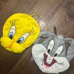 Vtg Looney Tunes Bugs Bunny Tweety Bird Plush Face hanging Bag wall hangings